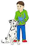 Cartoon Illustration of Kid Boy with Dalmatian Dog
