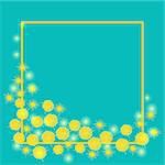 Flowers of mimosa and frame. Spring flowers. International Womens Day. For flyers, banners, invitations. Green Background