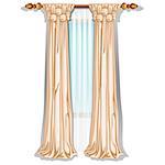 The ornate curtain in the interior. Vector illustration. Exquisite vintage interior.