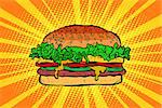 Fast food Burger, hamburger. Comic cartoon pop art retro vector illustration kitsch vintage drawing