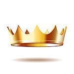 Golden royal crown isolated on white background. 3D vector illustration