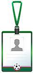 Green accreditation badge for soccer sports journalist. Isolated on white vector illustration