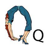 letter Q cue. Business people silhouette alphabet. Pop art retro vector illustration kitsch vintage drawing