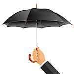 Businessman Holding realistic umbrella in hand. Isolated vector illustration