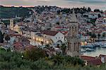 Elevated view over the old town of Hvar Town at dawn, Hvar, Croatia, Europe