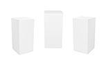 Set of small wide white cardboard boxes. Vector mockup.  Closed boxes on white background. Blank template.