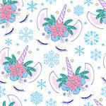 Seamless pattern with head of hand drawn unicorn on white background.