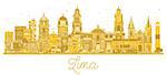 Lima Peru City skyline golden silhouette. Vector illustration. Simple flat concept for tourism presentation, banner, placard or web site. Cityscape with landmarks.