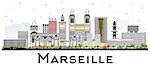 Marseille France City Skyline with Gray Buildings Isolated on White. Vector Illustration. Business Travel and Tourism Concept with Historic Architecture. Marseille Cityscape with Landmarks.