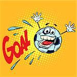 goal happy fan. Football soccer ball. Funny character emoticon sticker. Sport world championship competition. Comic cartoon pop art retro vector illustration