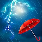 Vector illustration - umbrella protection from thunderstorm