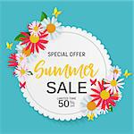 Abstract Flower Summer Sale Background with Frame. Vector Illustration EPS10