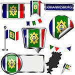 Vector glossy icons of flag of Johannesburg, South Africa on white