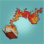 the book burns. destruction of knowledge and culture. Comic cartoon pop art retro vector illustration drawing