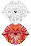 Lips zentangle styled for t-shirt design, tattoo and other decorations. Color and outline set