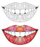 Smile zentangle styled for coloring and t-shirt design, tattoo and other decorations. Color and outline set