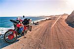Motorcycle by coastline, Cabo San Lucas, Baja California Sur, Mexico