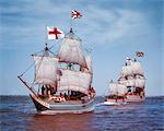 1950s THREE AUTHENTIC REPRODUCTIONS OF 17TH CENTURY SAILING SHIPS THAT BROUGHT ENGLISH SETTLERS TO JAMESTOWN COLONIAL VIRGINIA