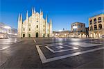 Facade of the Gothic Milan Cathedral (Duomo) at dusk, Milan, Lombardy, Italy, Europe