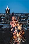 Princes Street at dusk, Edinburgh, Lothian, Scotland, United Kingdom, Europe