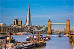 Tower Bridge over River Thames and The Shard, London, England, United Kingdom, Europe