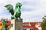 Dragon sculptures on Dragon Bridge, Ljubljana, Slovenia, Europe