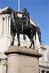 Equestrian statue of the Duke of Wellington outside the Bank of England, City of London, London, England, United Kingdom, Europe