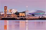 Queen's Dock, Old Pump House, Clydeside Distillery and Hydro, at dusk, Glasgow, Scotland, United Kingdom, Europe