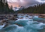 Sunrise and glacial blue rushing waters at Mistaya Canyon, Banff National Park, UNESCO World Heritage Site, Alberta, The Rockies, Canada, North America