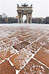 Arch of Peace after a snowfall, Milan, Lombardy, Northern Italy, Italy, Europe