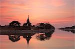 Sunset view of the Royal Palace, City Moat and City Wall in Mandalay, Myanmar (Burma), Asia