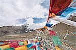 Mantra flags on mountain, Gyangzê, Xizang, China