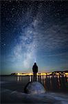 Star gazing at Moeraki Boulders, Milky Way, Koekohe Beach, Moeraki Peninsula, Otago, South Island, New Zealand, Pacific