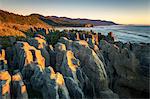 Pancake Rocks at sunset, Paparoa National Park, West Coast, South Island, New Zealand, Pacific