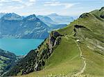 View of mountains and Lake Lucerne from Stoos Ridge Trail, Swiss Alps, Switzerland, Europe