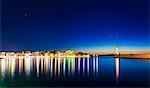 Panoramic view of The Venetian Harbour at night, Chania, Crete, Greek Islands, Greece, Europe