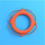 Lifebuoy on bright blue background. Minimalism concept. 3d render