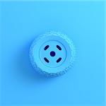 Car wheel on bright blue background. Minimalism concept. 3d render