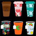 Paper coffee cup set on a black background. EPS 10.
