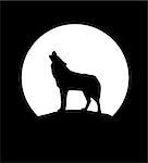 Vector illustration of a wolf logo howling to the moon.