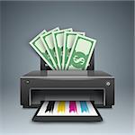 printer prints money, dollars - business illustrations. Vector eps 10