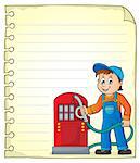 Notepad page with gas station worker - eps10 vector illustration.