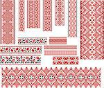 Set of Ukrainian ethnic patterns for embroidery stitch in red and black. Editable.
