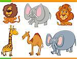 Cartoon Illustration of Safari Animals Funny Characters Set