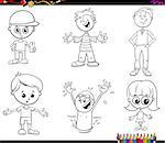 Black and White Cartoon Illustration of Children Characters Set Coloring Book