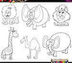 Black and White Coloring Book Cartoon Illustration of Funny Wild Animal Characters Set