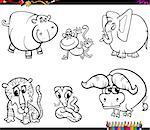 Black and White Coloring Book Cartoon Illustration of Animal Characters Collection