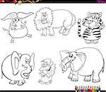 Black and White Coloring Book Cartoon Illustration of Wild Animal Characters Set