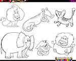 Black and White Coloring Book Cartoon Illustration of Wild Animal Characters Collection