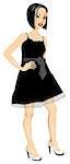 Vector Illustration of Asian woman with black Bow dress.